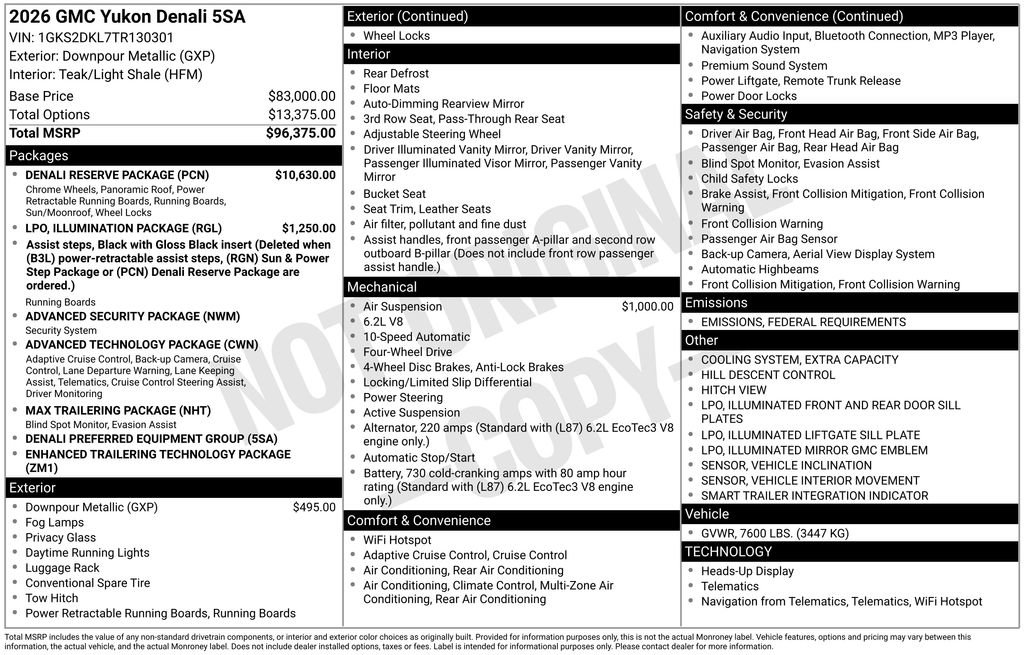 New 2026 GMC Yukon Denali w/ Denali Reserve Package image 1