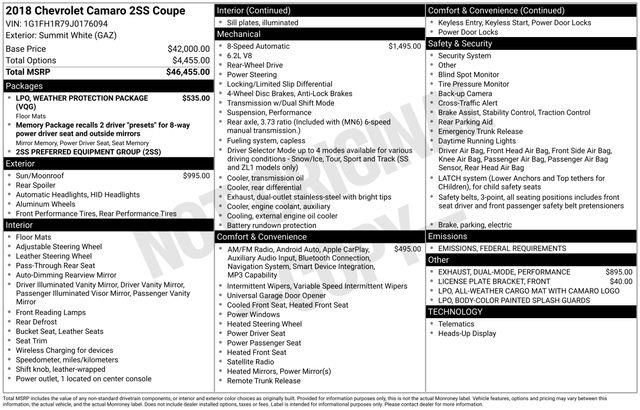 Used 2018 Chevrolet Camaro SS RWD image 39