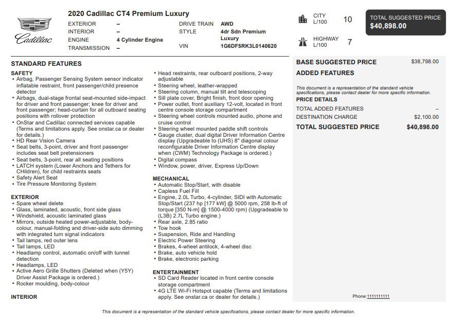 Certified 2020 Cadillac CT4 Premium Luxury AWD/4WD image 34