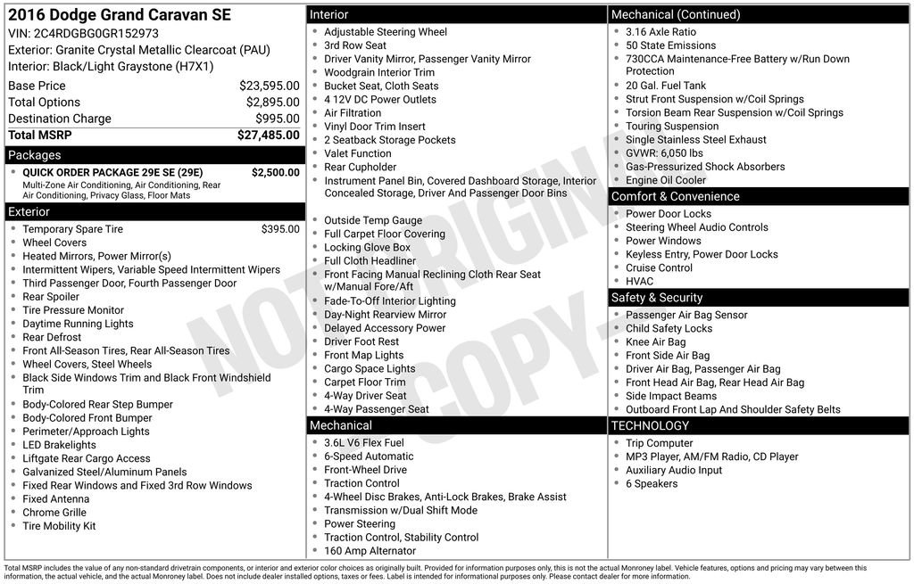 Used 2016 Dodge Grand Caravan SE w/ Quick Order Package 29E SE FWD image 11