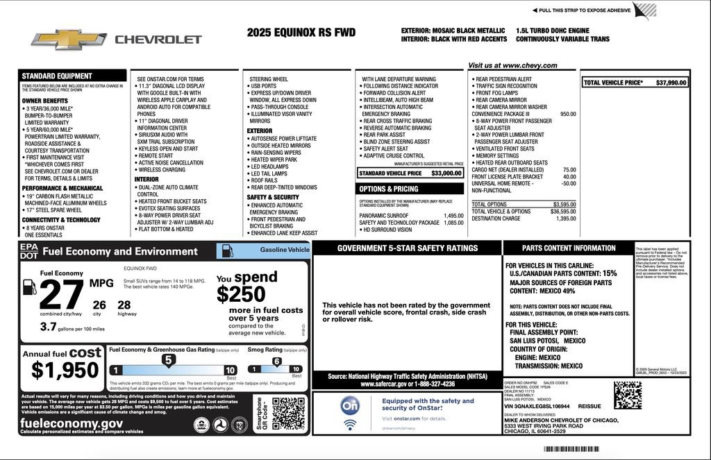 Certified 2025 Chevrolet Equinox RS w/ Safety and Technology Package FWD image 2