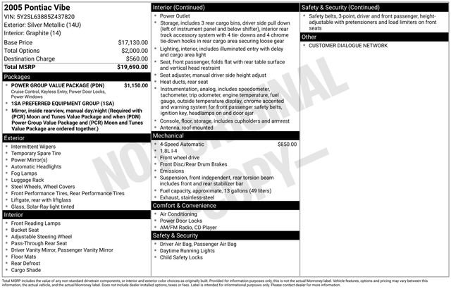 Used 2005 Pontiac Vibe w/ Power Group Value Package FWD image 11