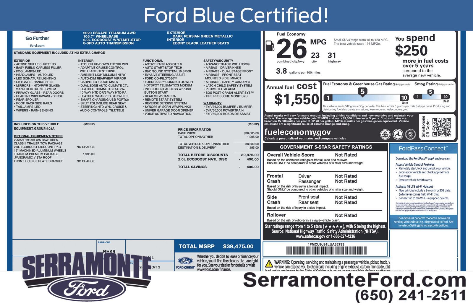 Certified 2020 Ford Escape Titanium AWD/4WD image 17