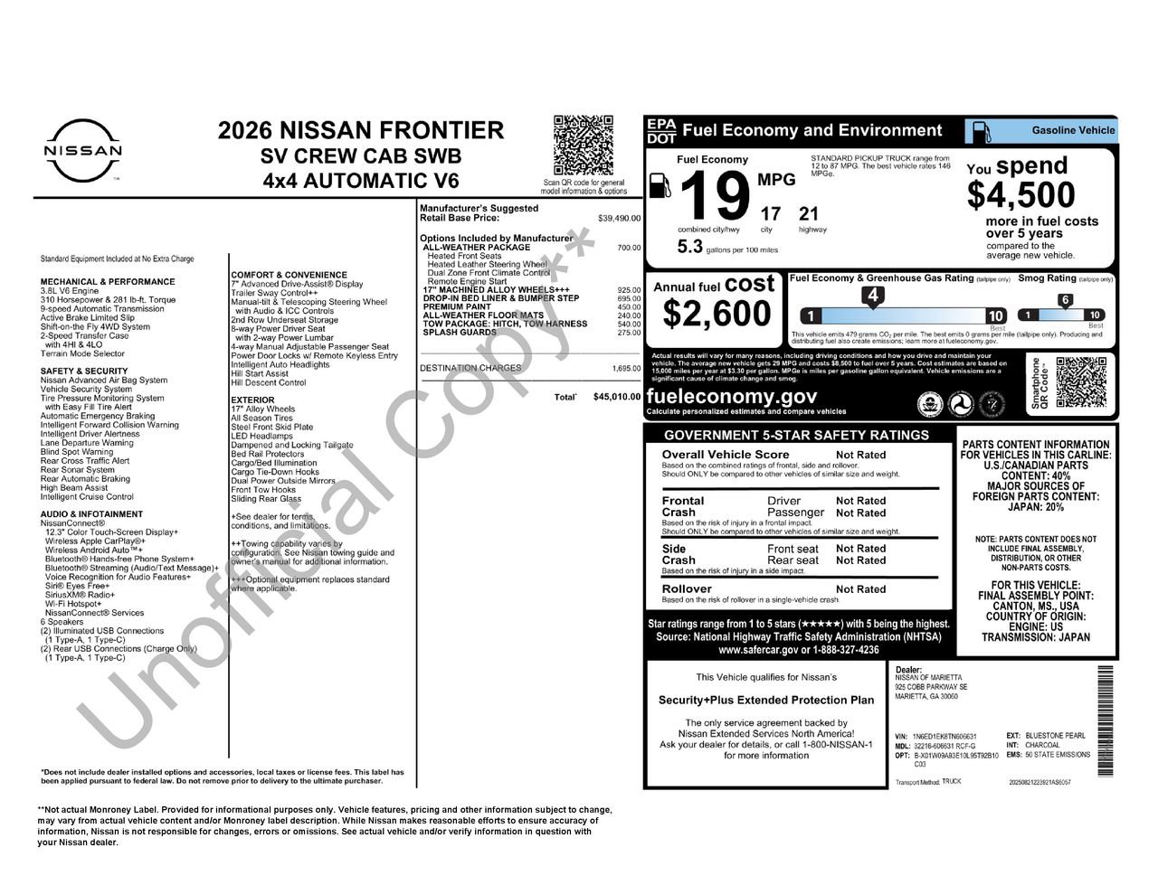 New 2026 Nissan Frontier SV w/ All-Weather Content Package AWD/4WD image 35