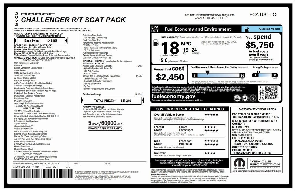 Used 2022 Dodge Challenger R/T Scat Pack RWD image 3
