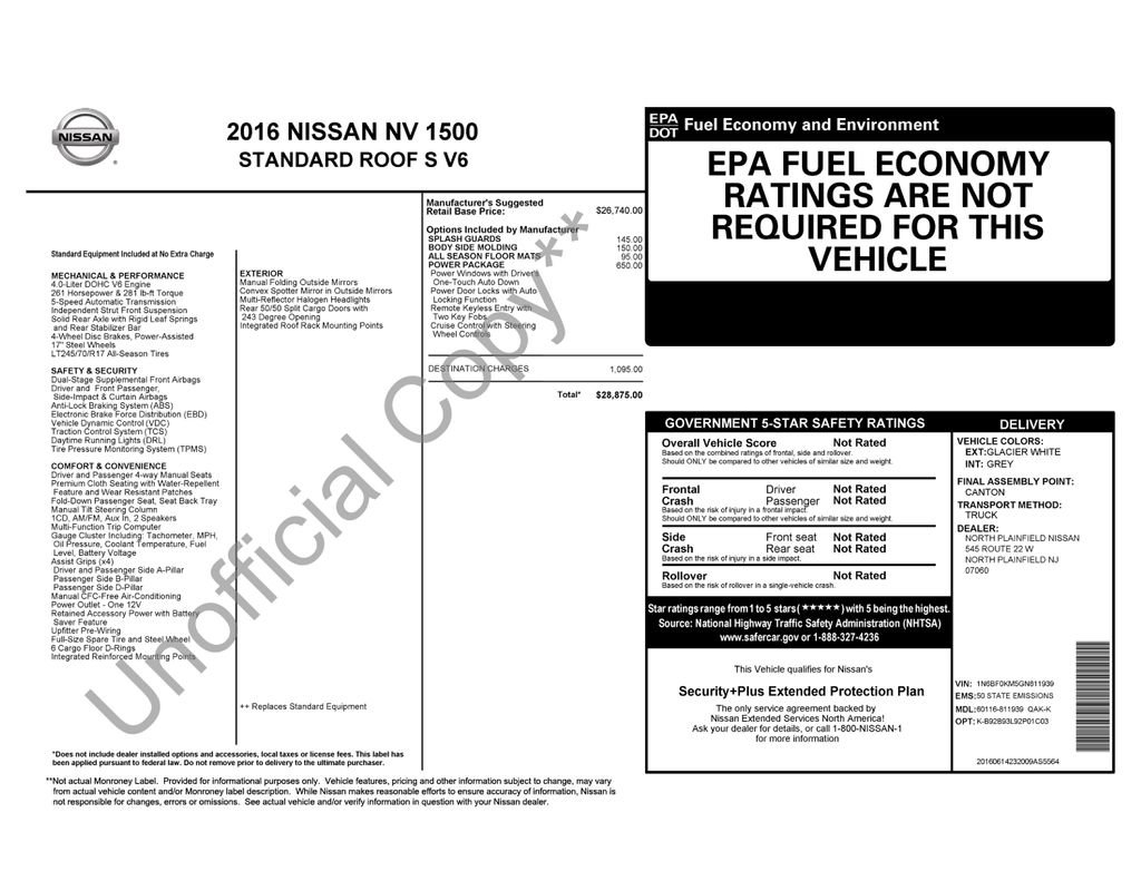 Used 2016 Nissan NV 1500 S w/ Power Package RWD image 17
