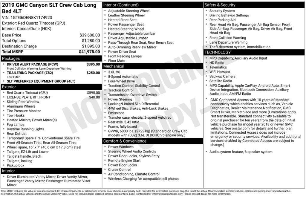 Used 2019 GMC Canyon SLT w/ Driver Alert Package AWD/4WD image 2