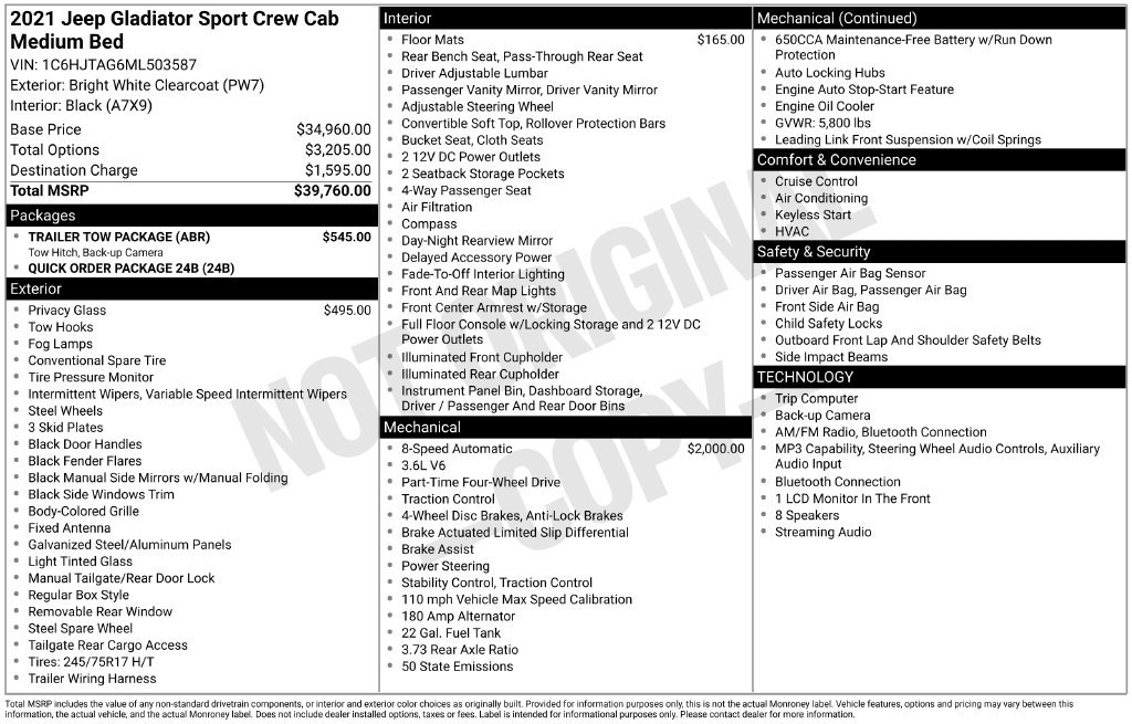 Used 2021 Jeep Gladiator Sport w/ Trailer Tow Package AWD/4WD image 10