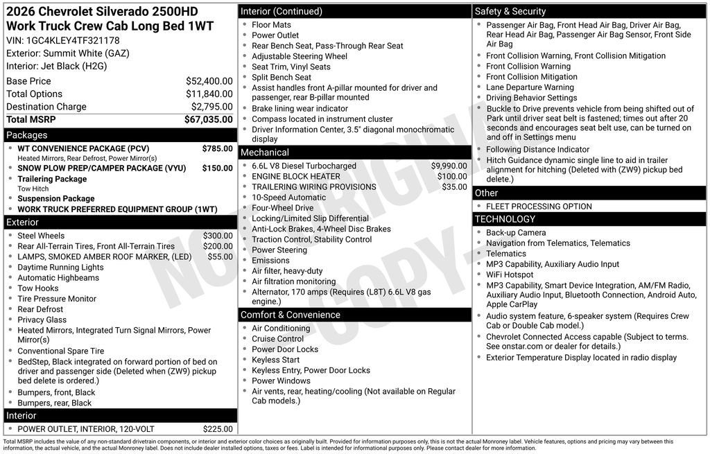 New 2026 Chevrolet Silverado 2500 W/T w/ WT Convenience Package AWD/4WD image 4