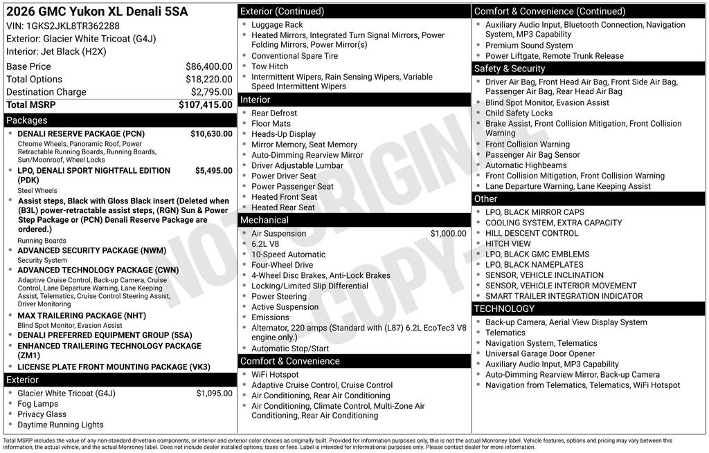 New 2026 GMC Yukon XL Denali w/ Denali Reserve Package AWD/4WD image 5