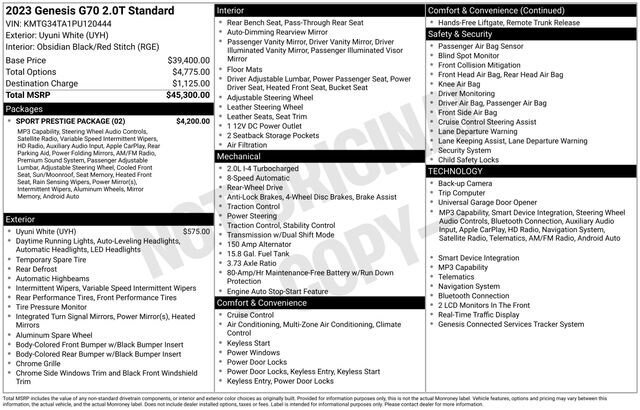 Used 2023 Genesis G70 2.0T w/ Sport Prestige Package image 24