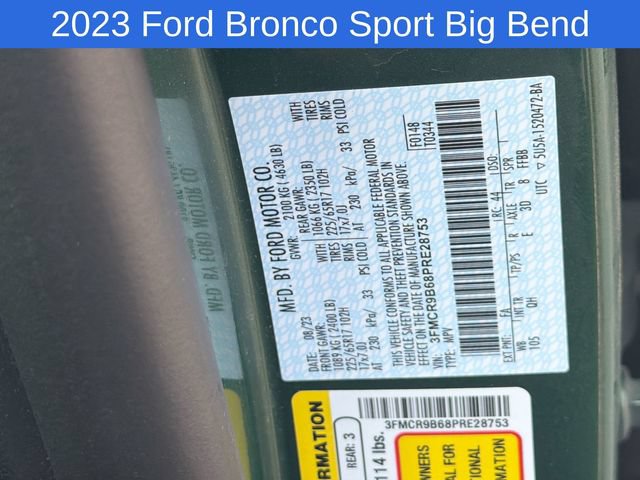 Used 2023 Ford Bronco Sport Big Bend w/ Convenience Package AWD/4WD image 20
