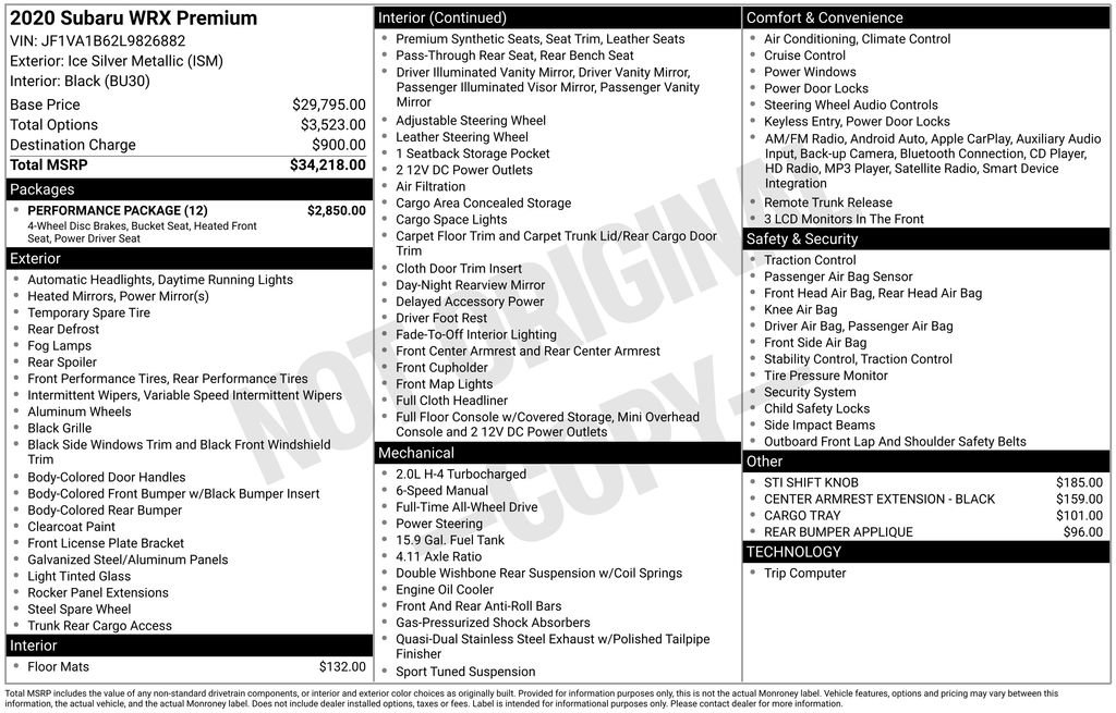 Used 2020 Subaru WRX Premium w/ Performance Package image 32