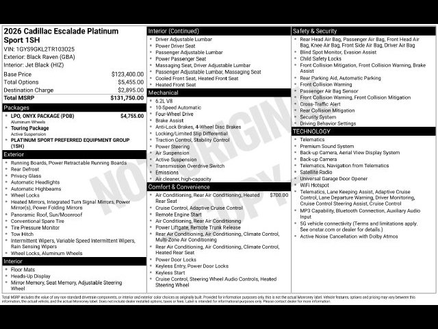 Certified 2026 Cadillac Escalade Platinum Sport w/ LPO, ONYX Package AWD/4WD image 44