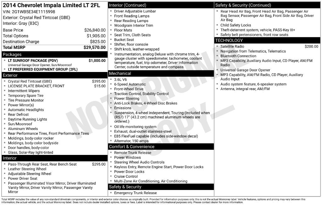 Used 2014 Chevrolet Impala LT w/ LT Sunroof Package FWD image 5
