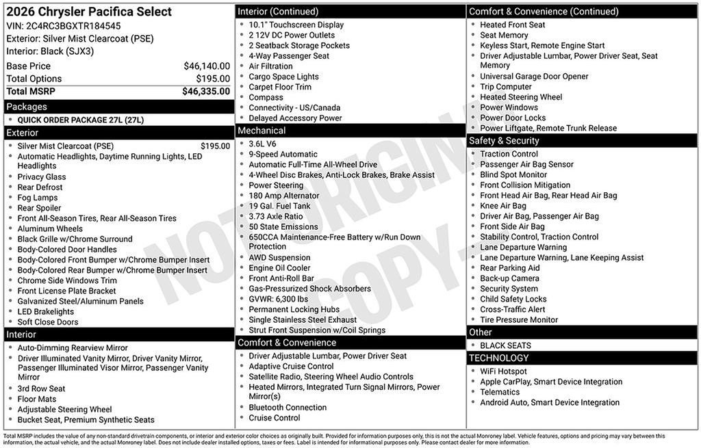 New 2026 Chrysler Pacifica Select image 29