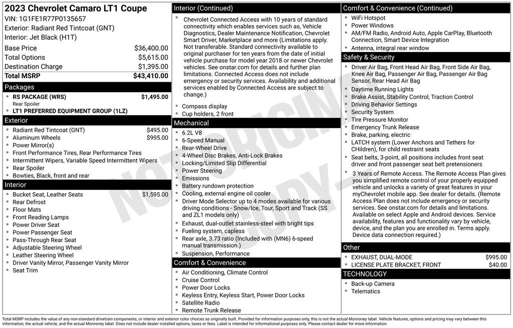 Used 2023 Chevrolet Camaro LT w/ RS Package image 2