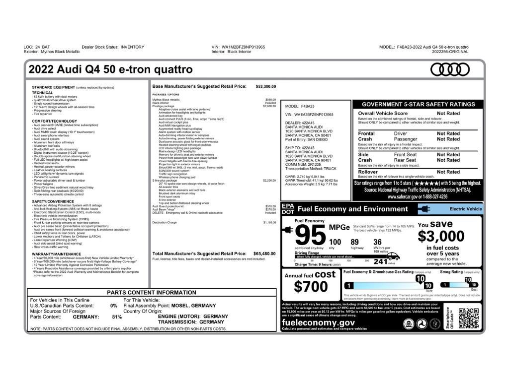 Used 2022 Audi Q4 e-tron Prestige w/ S Line Plus Package AWD/4WD image 2