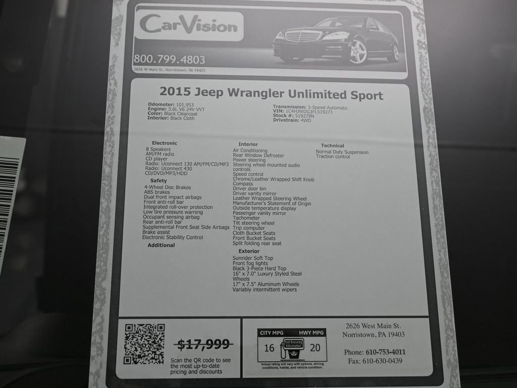 Used 2015 Jeep Wrangler Unlimited Sport w/ Quick Order Package 24S image 30