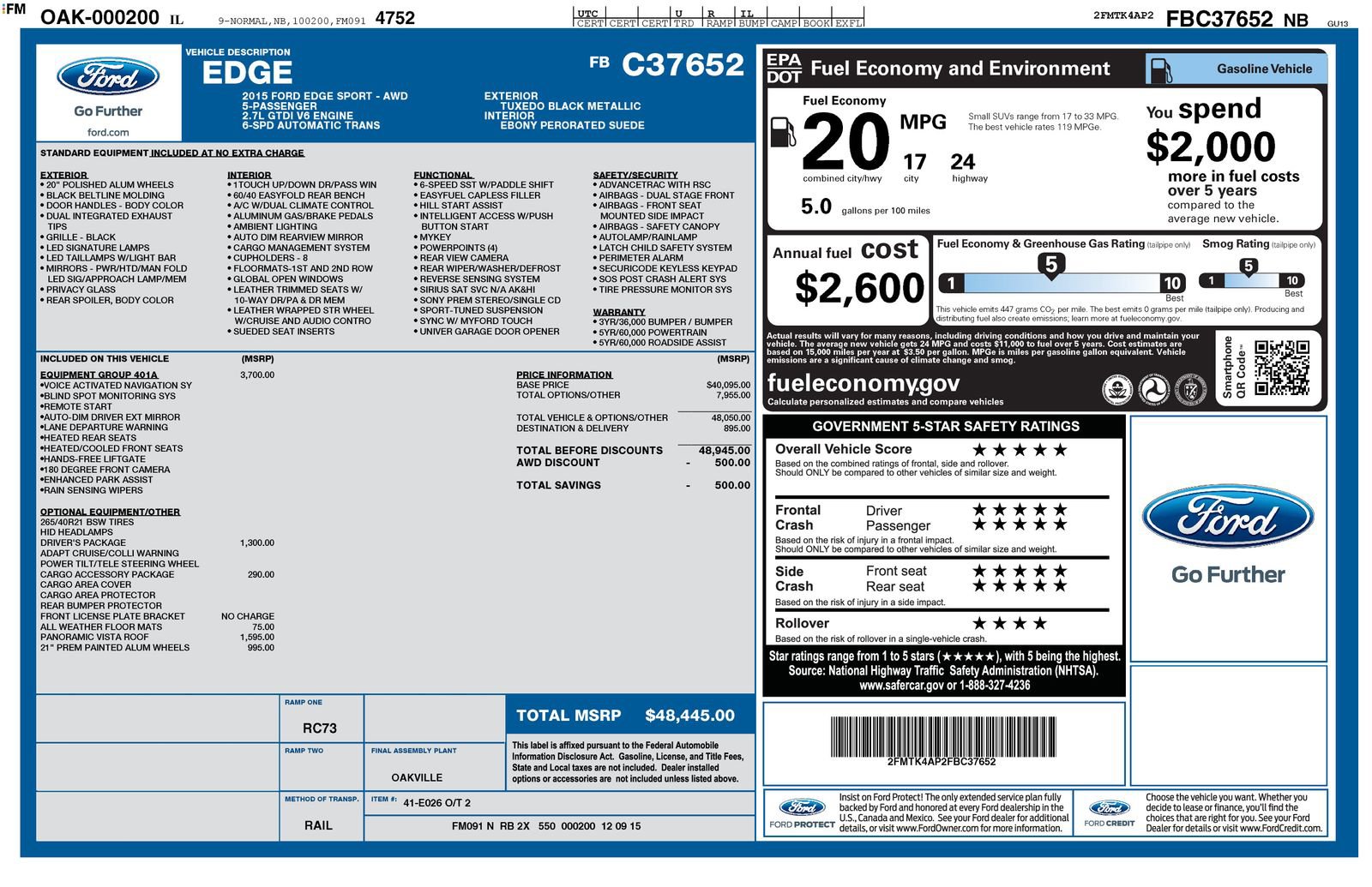 Used 2015 Ford Edge Sport w/ Equipment Group 401A image 6