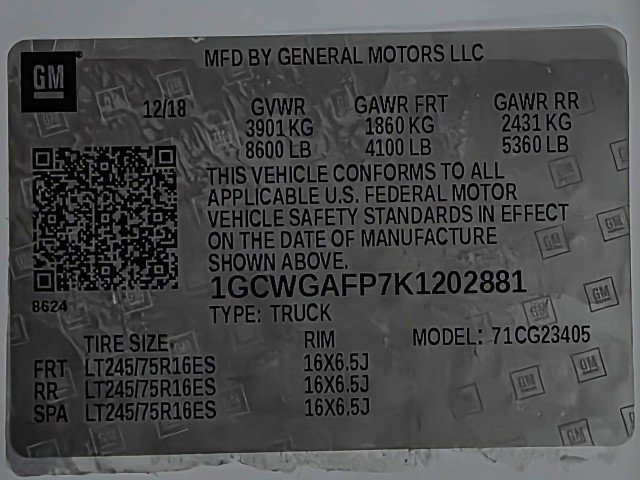 Used 2019 Chevrolet Express 2500 135''WB Low Roof Minivan/Van w/ Driver Convenience Package image 32