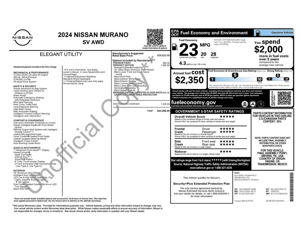 Used 2024 Nissan Murano SV w/ SV Midnight Edition Package image 35