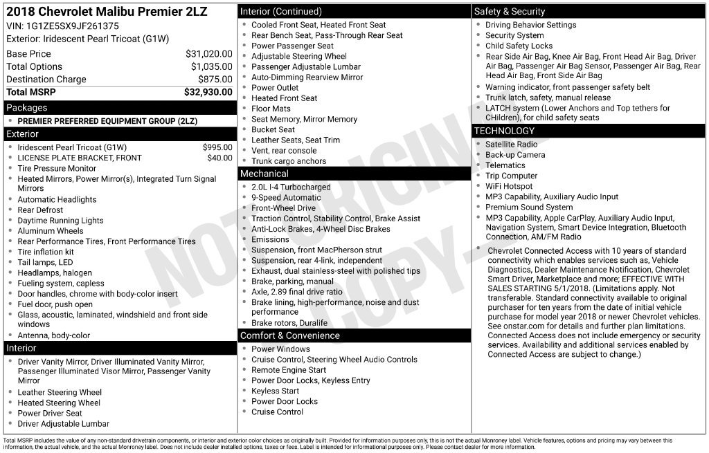 Used 2018 Chevrolet Malibu Premier FWD image 4