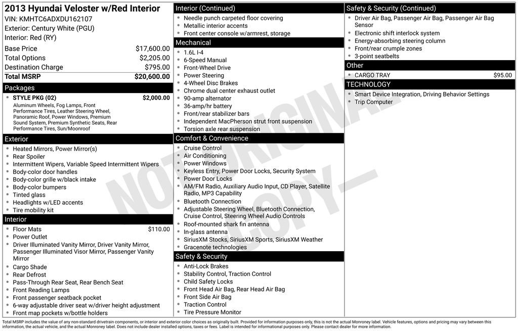 Used 2013 Hyundai Veloster w/ Style Pkg FWD image 10