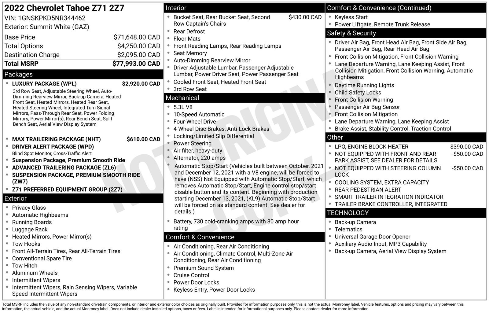 Used 2022 Chevrolet Tahoe Z71 w/ Luxury Package AWD/4WD image 3