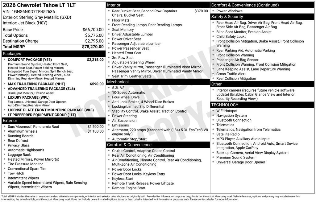 New 2026 Chevrolet Tahoe LT w/ Comfort Package AWD/4WD image 11
