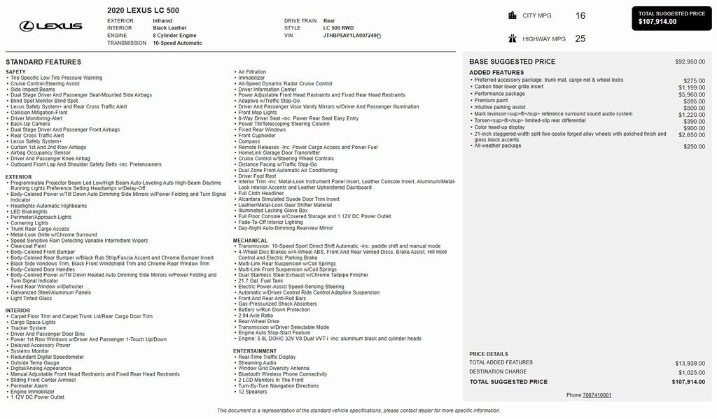 Used 2020 Lexus LC 500 Coupe w/ Performance Package image 2