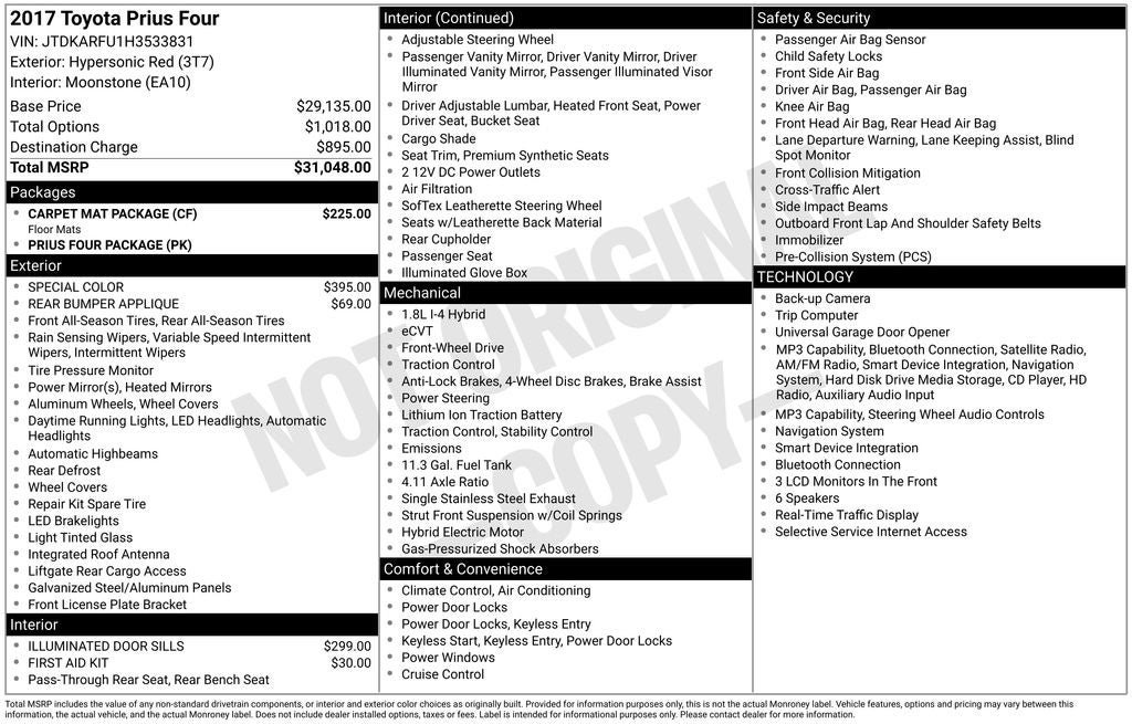 Certified 2017 Toyota Prius Four w/ Carpet Mat Package FWD image 2