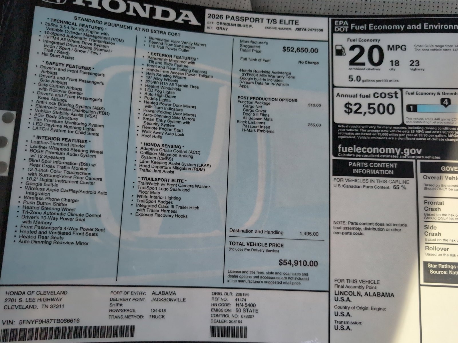New 2026 Honda Passport TrailSport Elite image 16