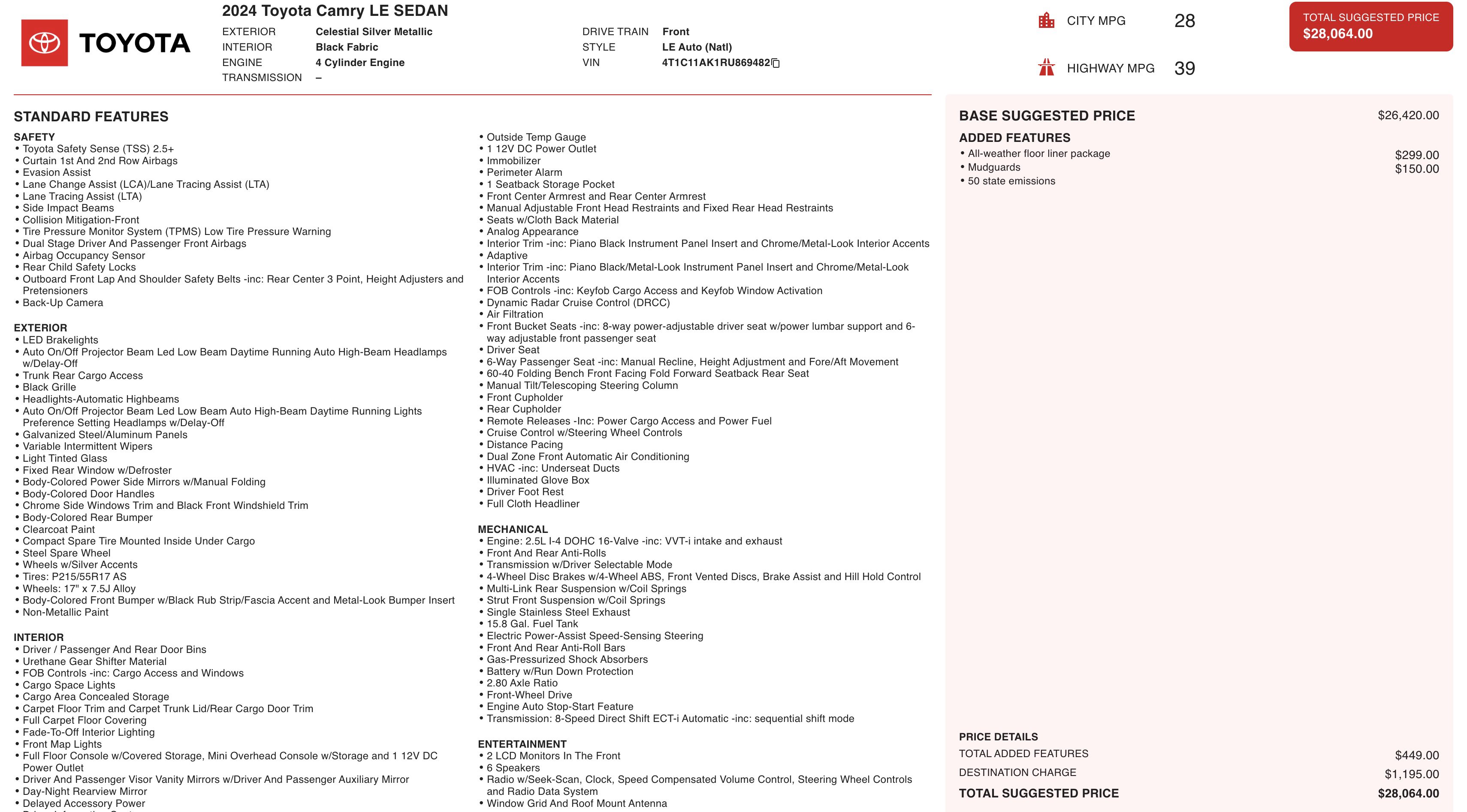 Used 2024 Toyota Camry LE image 7