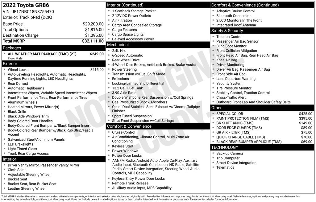 Certified 2022 Toyota GR86 w/ ALL Weather Mat Package (TMS) image 24