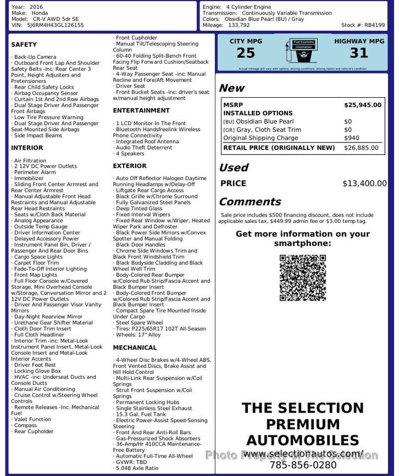 Used 2016 Honda CR-V SE image 2