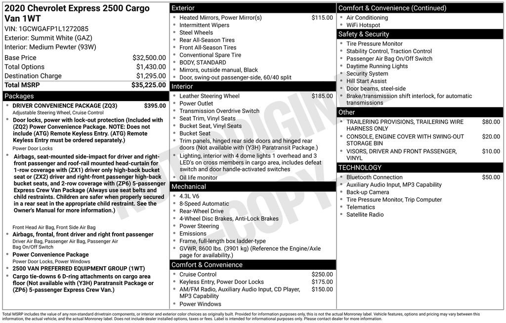 Used 2020 Chevrolet Express 2500 w/ Driver Convenience Package RWD image 5