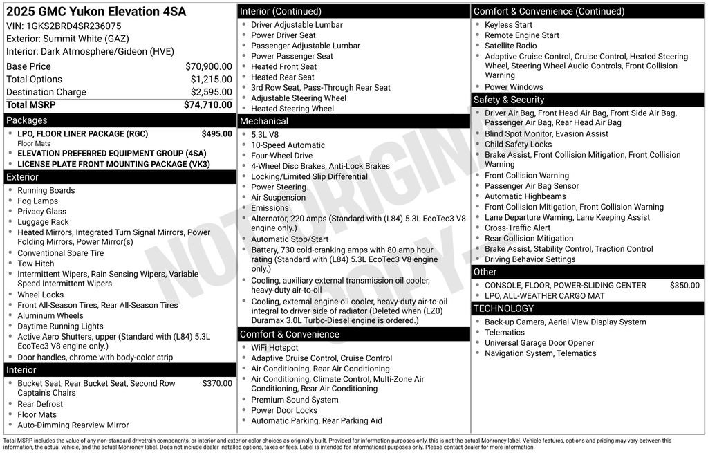 Used 2025 GMC Yukon Elevation w/ LPO, Floor Liner Package AWD/4WD image 42