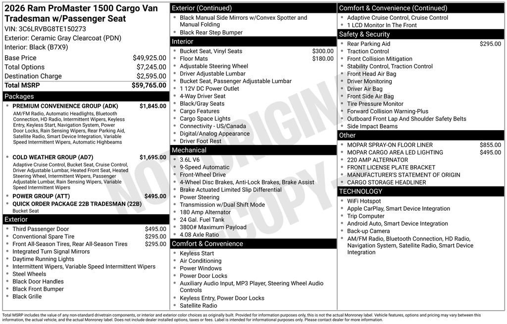 New 2026 RAM ProMaster 1500 w/ Premium Convenience Group FWD image 6