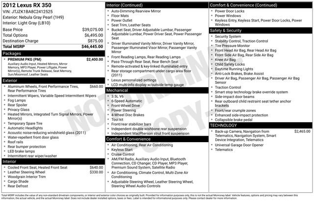 Used 2012 Lexus RX 350 FWD w/ Premium Pkg image 17