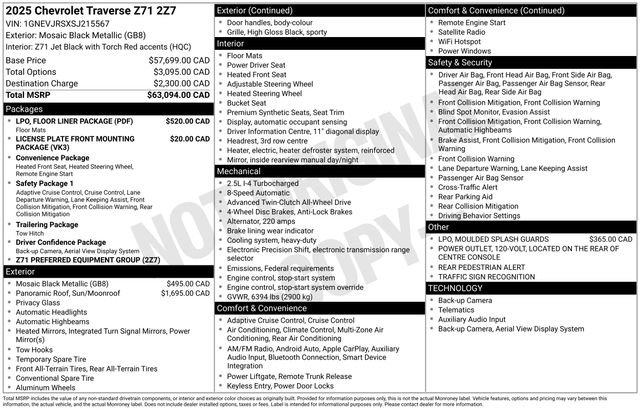 Used 2025 Chevrolet Traverse Z71 w/ LPO, Floor Liner Package AWD/4WD image 26