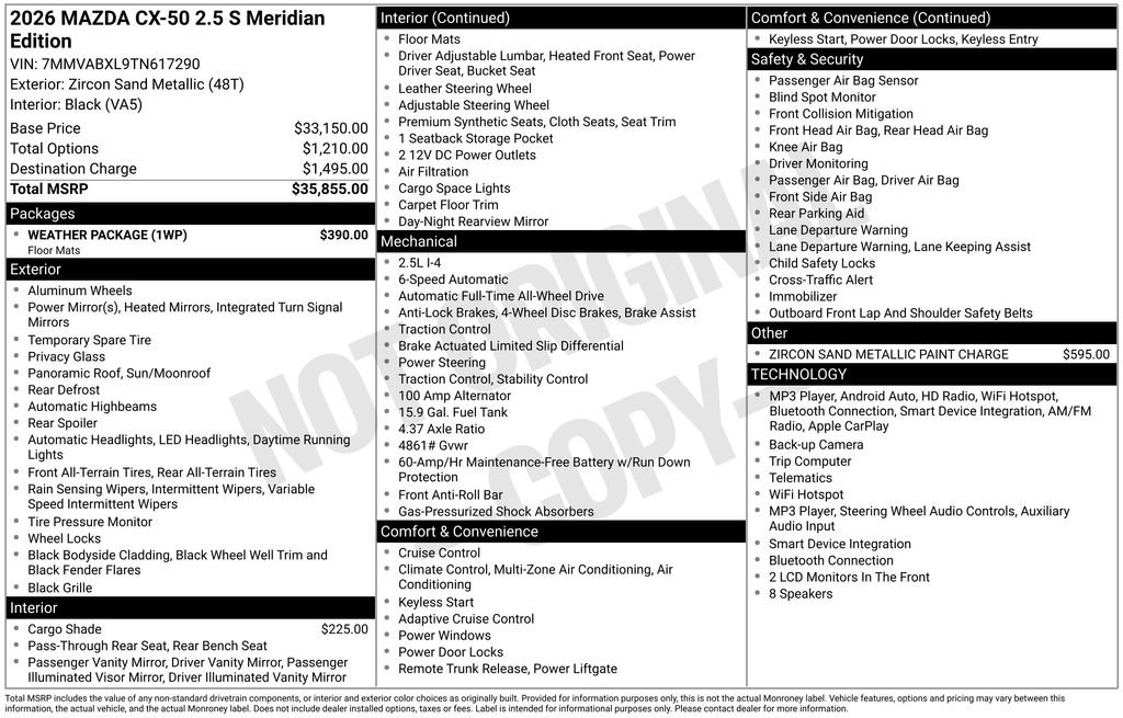 New 2026 MAZDA CX-50 Meridian Edition w/ Weather Package AWD/4WD image 6