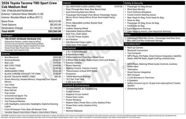 New 2026 Toyota Tacoma TRD Sport w/ TRD Sport Upgrade Package AWD/4WD image 4