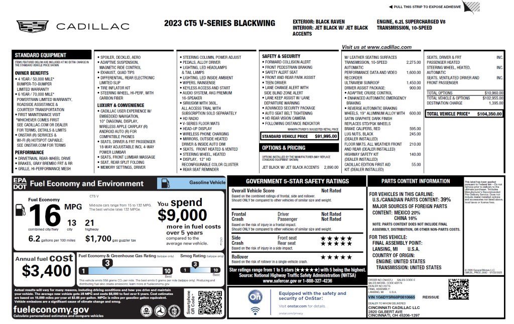 Used 2023 Cadillac CT5 V Blackwing w/ Driver Assist Package RWD image 36