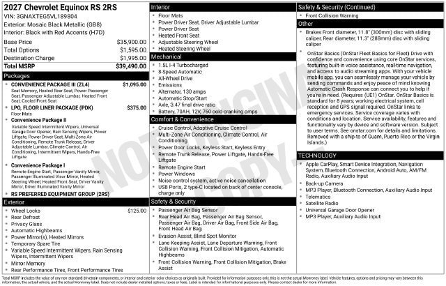 New 2027 Chevrolet Equinox RS w/ Convenience Package III AWD/4WD image 2