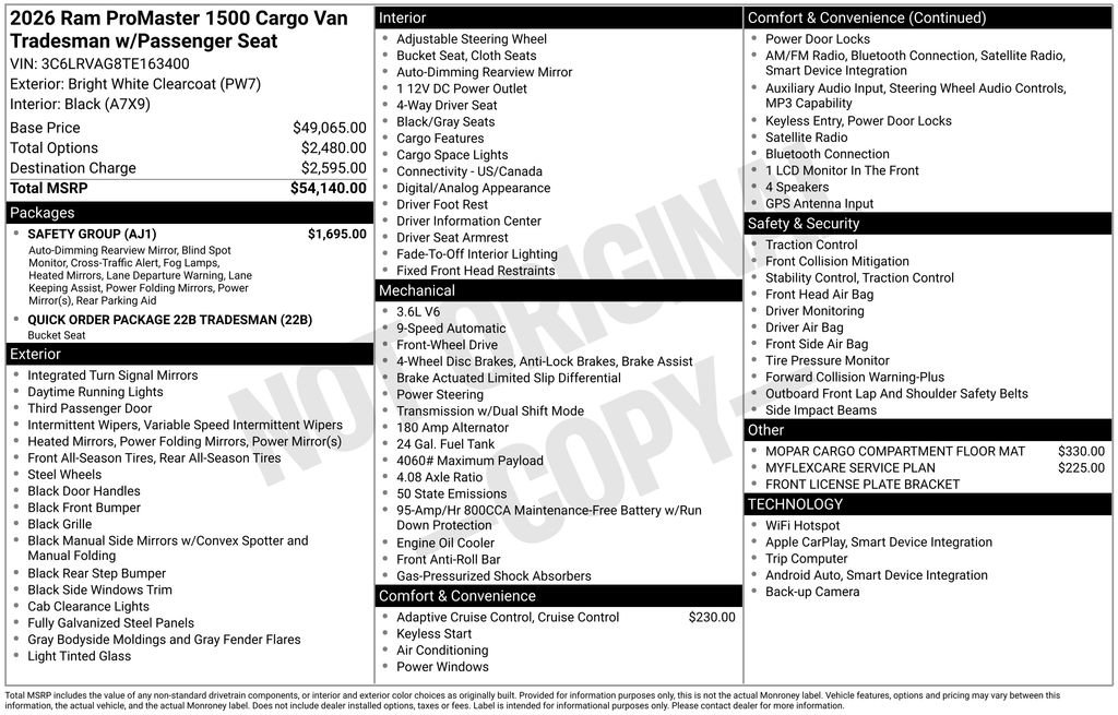 New 2026 RAM ProMaster 1500 w/ Safety Group FWD image 3