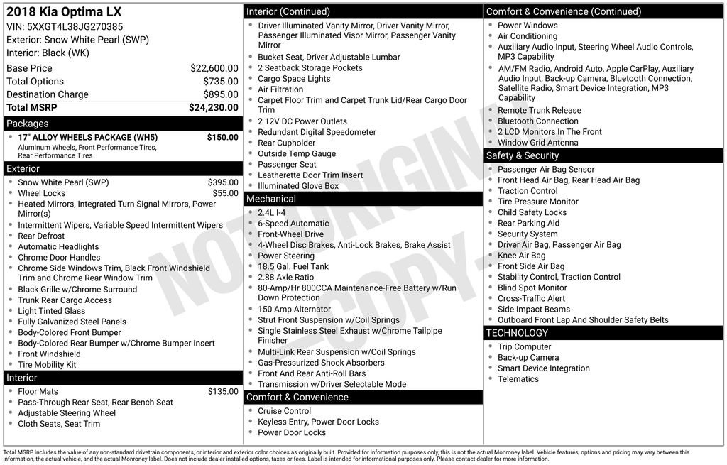 Used 2018 Kia Optima LX w/ 17" Alloy Wheels Package image 30