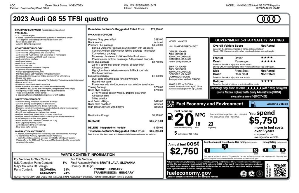 Used 2023 Audi Q8 Premium Plus w/ Premium Plus Package AWD/4WD image 3