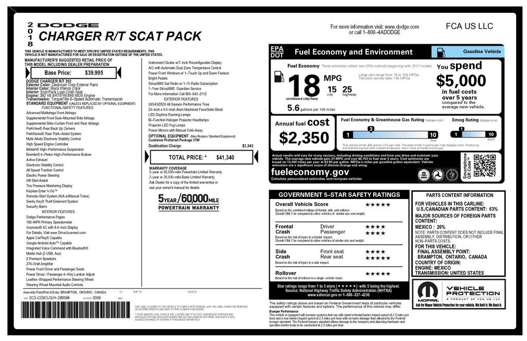Used 2018 Dodge Charger R/T Scat Pack RWD image 2