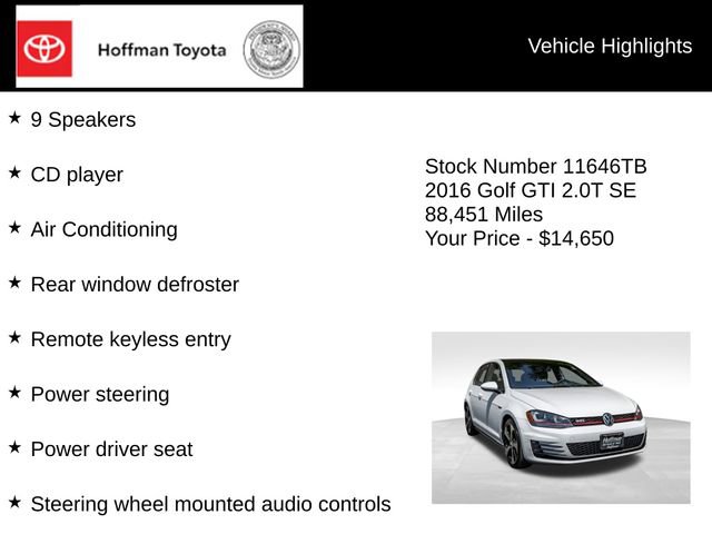 Used 2016 Volkswagen GTI SE w/ Lighting Package (SEL) FWD image 10